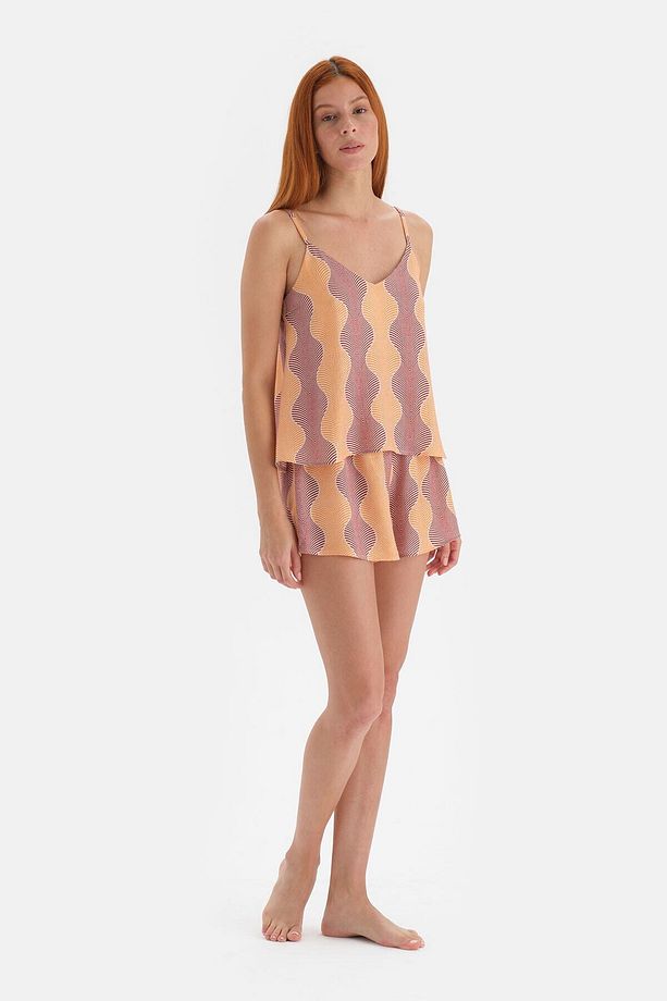 Sarı Simli Saten Şort Pijama Altı - 3
