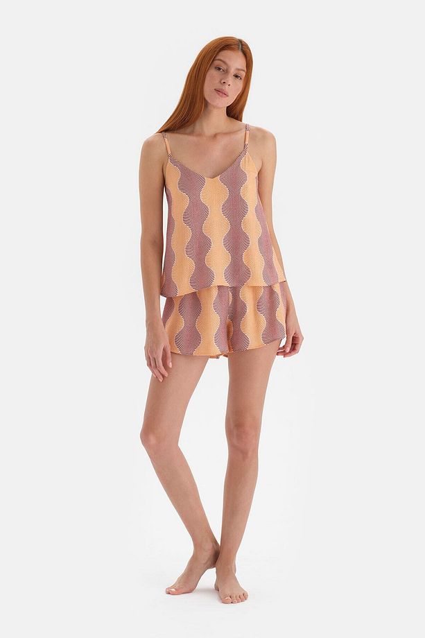Sarı Simli Saten Atlet Pijama Üstü - 5