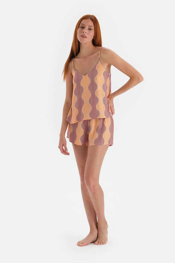 Sarı Simli Saten Şort Pijama Altı - 5