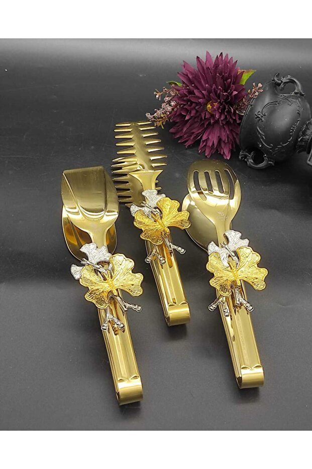 Butterfly Gold 3 Piece Tongs Set