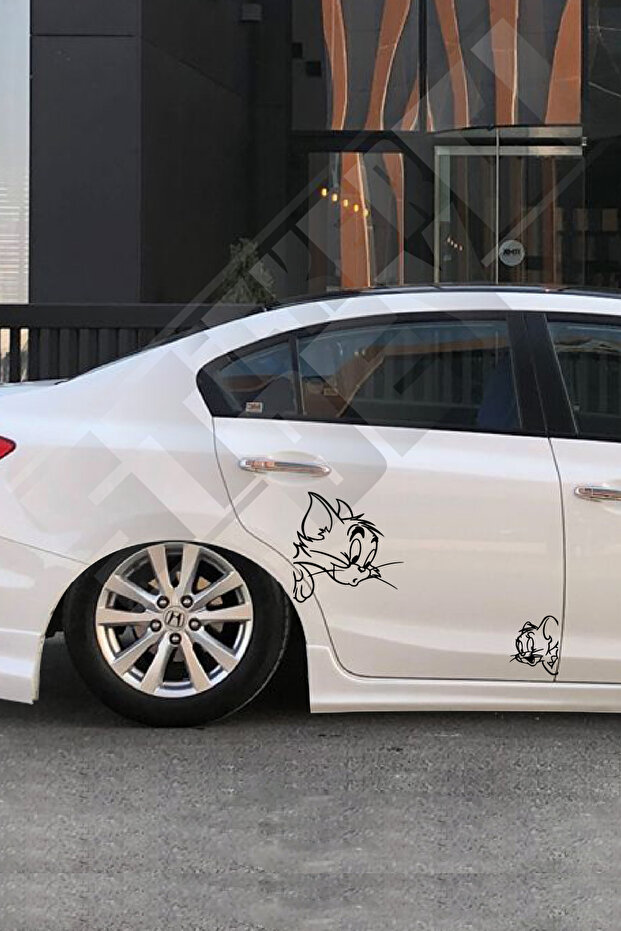 60*50 Cm Tom And Jerry Side Door Black Vectoral Special Design Foil Cut Sticker Coating