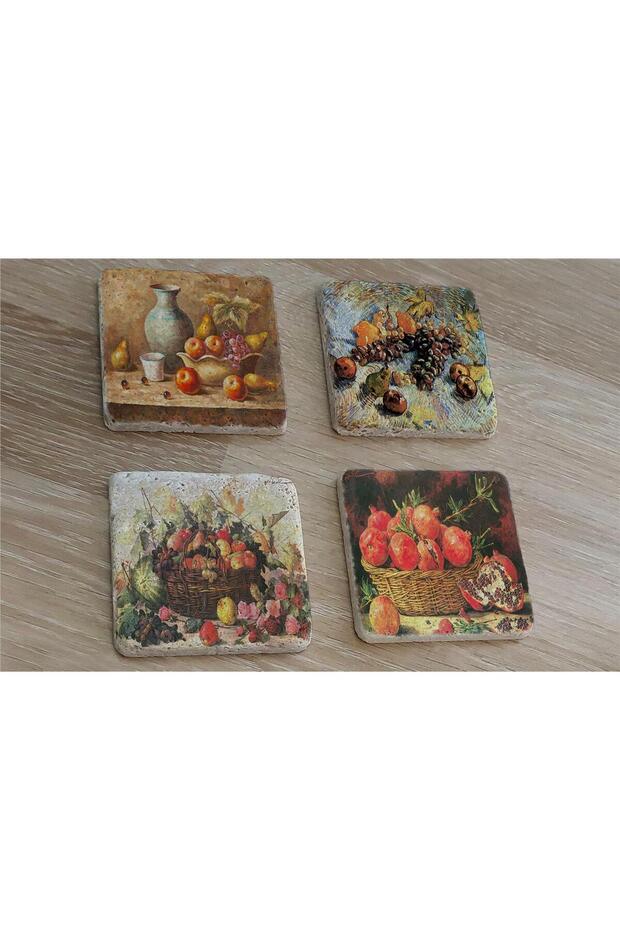 Still Life Fruits Natural Stone Coasters Set of 4 - Natural Stone Coasters