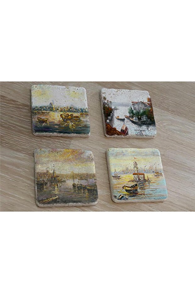 Istanbul Sights Natural Stone Coasters Set of 4 - Natural Stone Coasters