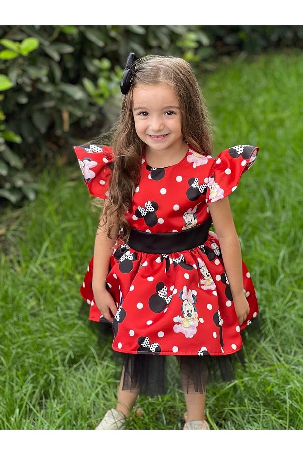 Eylul Elif Butik Minnie Mouse Desenli Kız Çocuk Elbise - 3