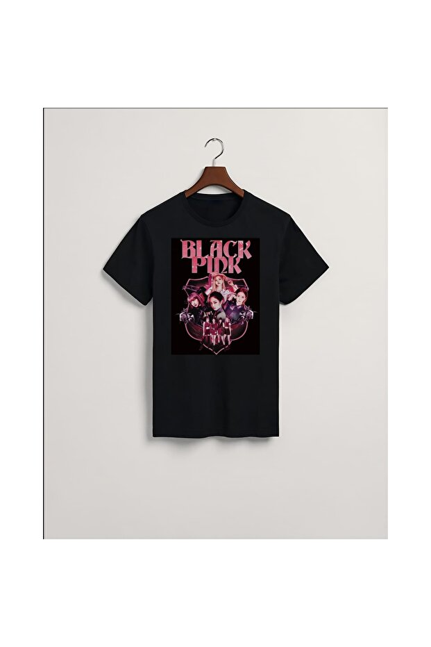 Black Pink Printed Black Special Design Cotton Combed Unisex T-shirt 1055-34