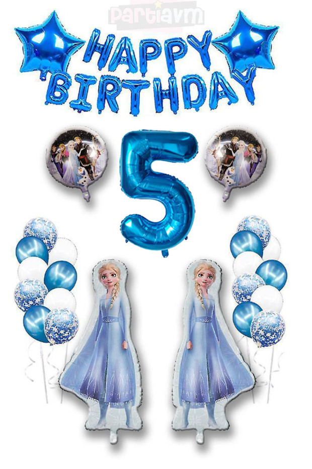 Frozen Elsa Blue Number Happy Birthday Balloon Set Transparent Balloon with Confetti Snow Queen Elsa Balloon