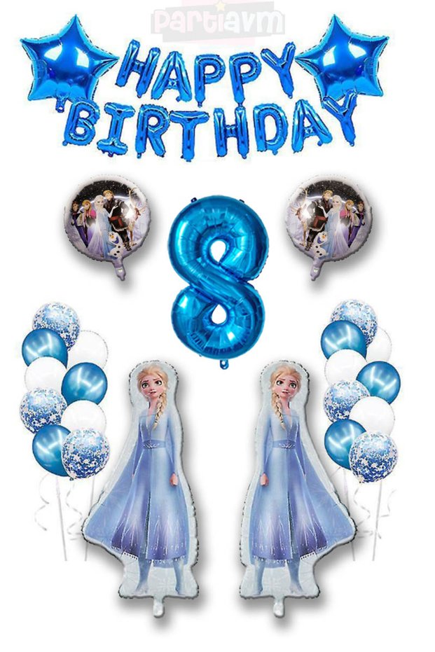 Frozen Elsa Blue Number Happy Birthday Balloon Set Transparent Balloon with Confetti Snow Queen Elsa Balloon