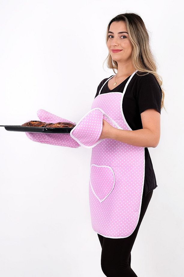 Trendy 3lü Set Su Geçirmez Mutfak Önlüğü Çeyiz Seti Isıya Dayanıklı Fırın Eldiveni Ve Tutacak Takımı - 3
