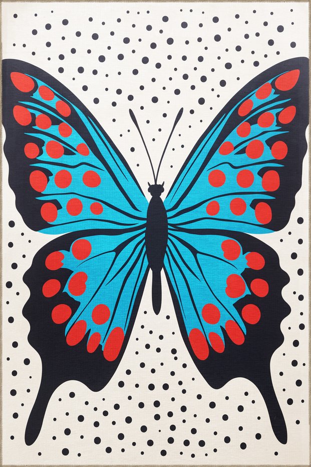 Dido 2 Collection Blue Beige Themed Butterfly Patterned Creative Modern Decorative Carpet 3240