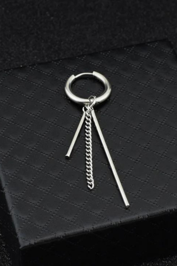 Unisex 316l Surgical Steel Dangle Chain and Bar Figured Hoop Earrings