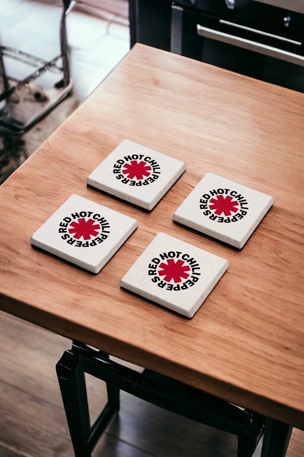 Red Hot Chili Peppers, RHCP Themed Natural Stone Travertine Coasters Set of 4