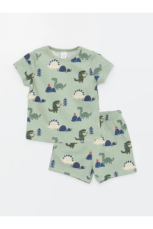 LCW ECO Bisiklet Yaka Kısa Kollu Baskılı Erkek Bebek Şortlu Pijama Takımı - 1