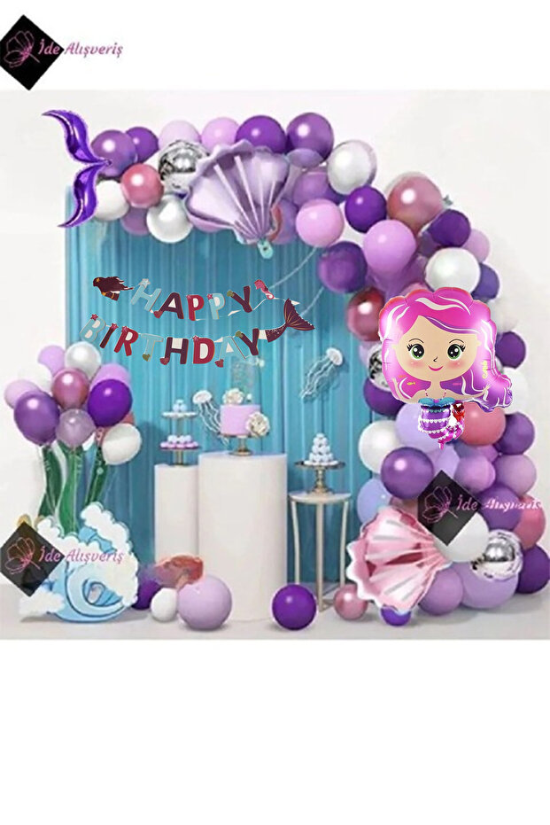Luxury Birthday Party Set with Happy Birthday Mermaid Banner Birthday Decoration