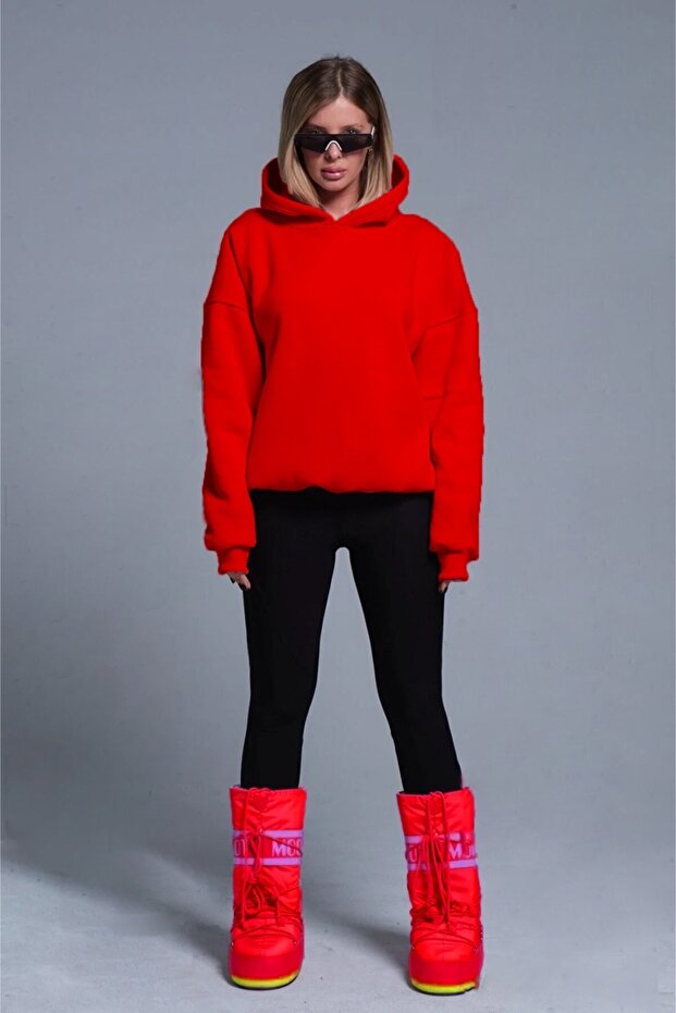 سويت شيرت بطبعة عين حمراء مكون من 3 خيوط - 3 خيوط سميكة مرتفعة - 4