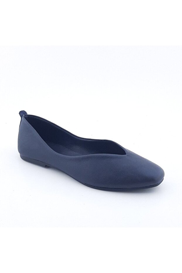 Women's Genuine Leather Navy Blue Ballerinas