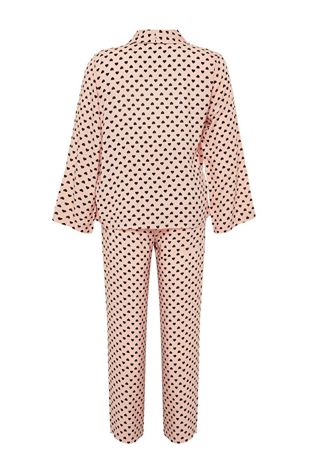 More Sustainable Pudra Puantiye Desenli Kruvaze Yaka Dokuma Pijama Takımı TBBAW24AI00027 - 8