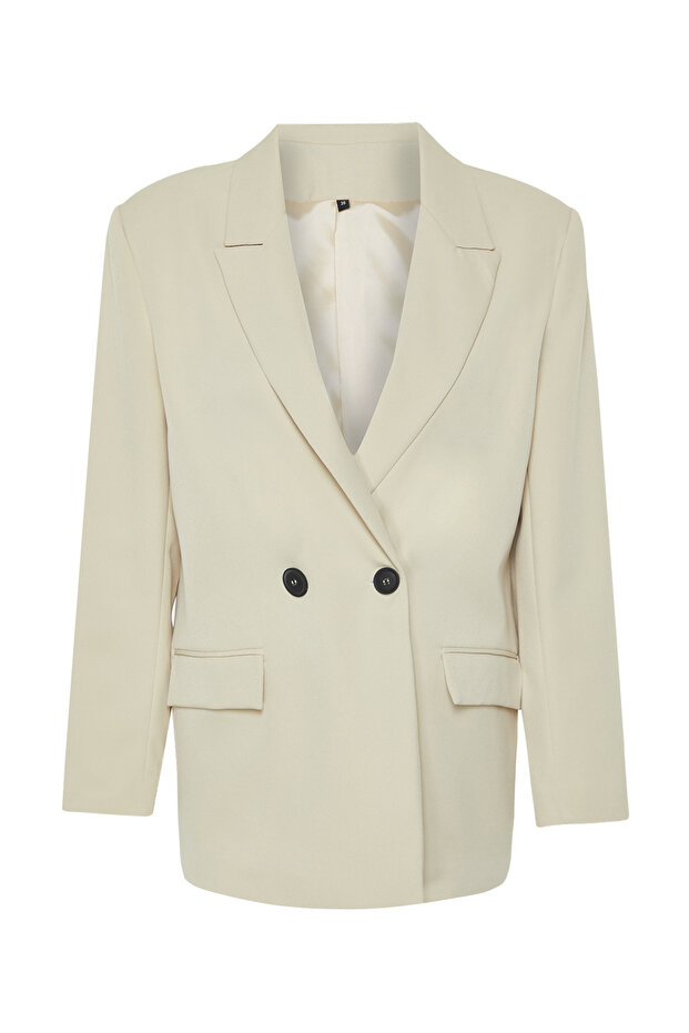 Taş Oversize Düz Kesim Basic Kruvaze Dokuma Blazer Ceket TWOSS24BC00028 - 10