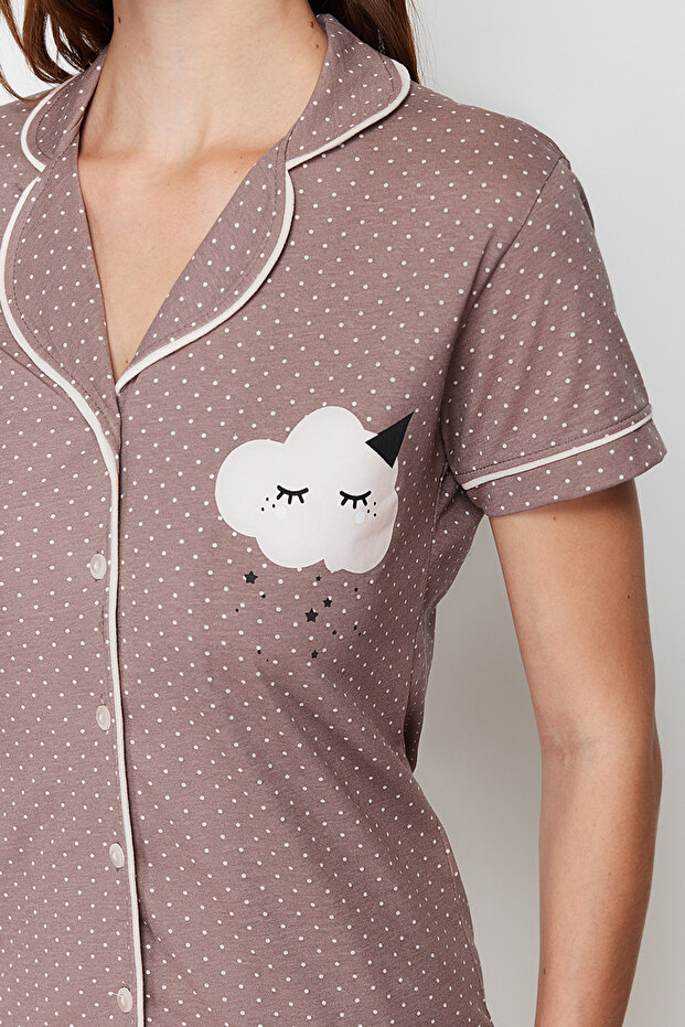 Vizon Baskılı Gömlek-Pantolon Örme Pijama Takımı THMSS21PT0876 - 4