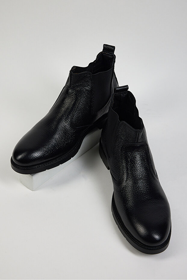 Férfi fekete Tonny fekete kényelmes szabású valódi bőr férfi csizma - 2