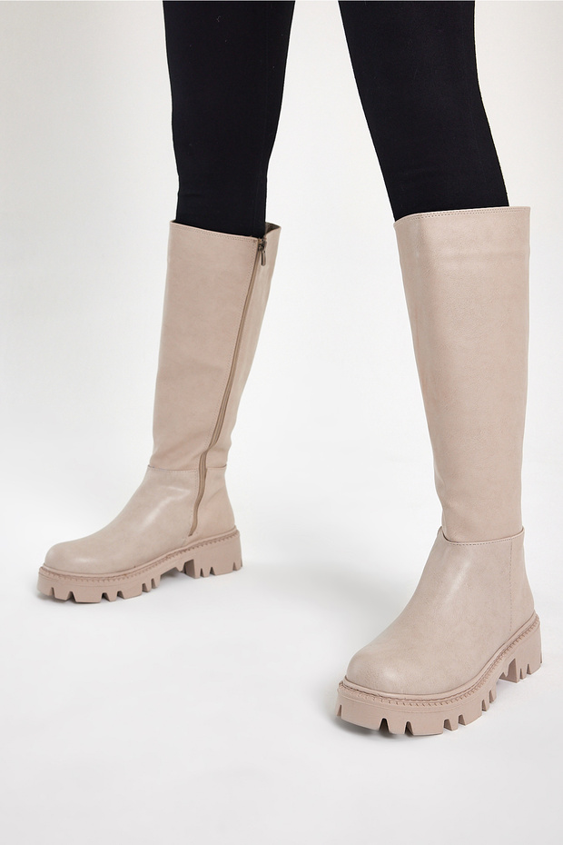 Women's Nude Skin Women's Comfortable Fit Long Zippered Boots