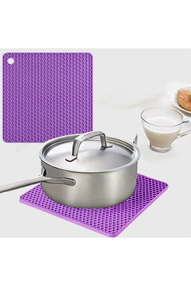 Non-Slip Mat Heat Resistant Square Griddle Cup Pot Honeycomb Patterned Silicone Trivet Assortment