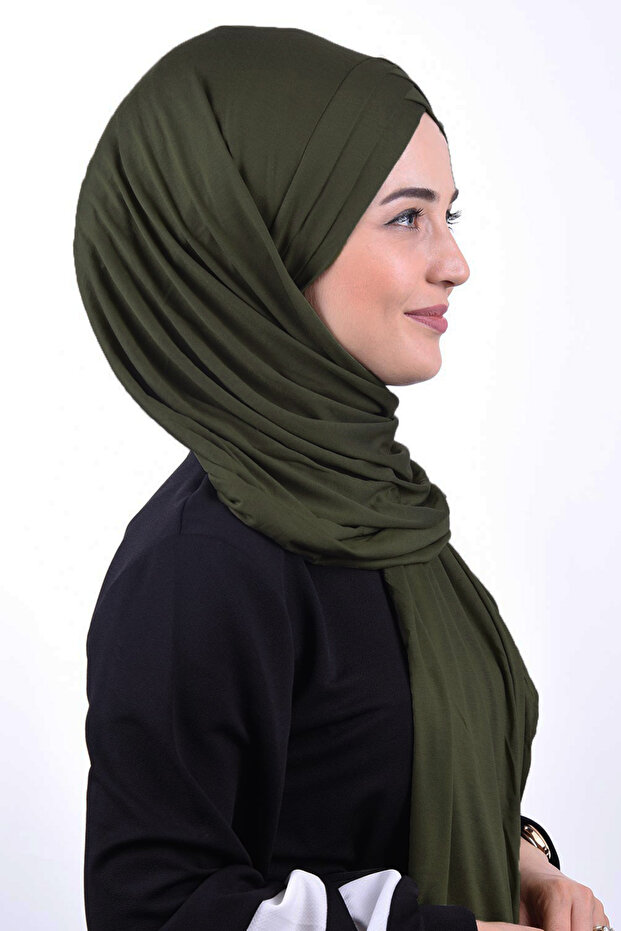Jersey 3-Band Hijab Ready Shawl Khaki Green