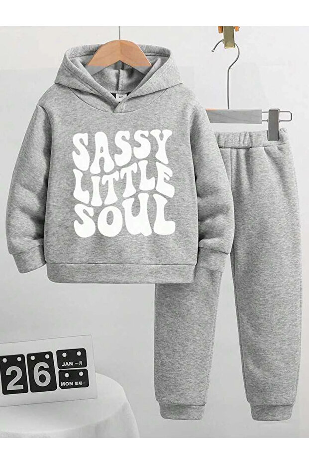 Boy/Girl's Gray Printed Tracksuit Set