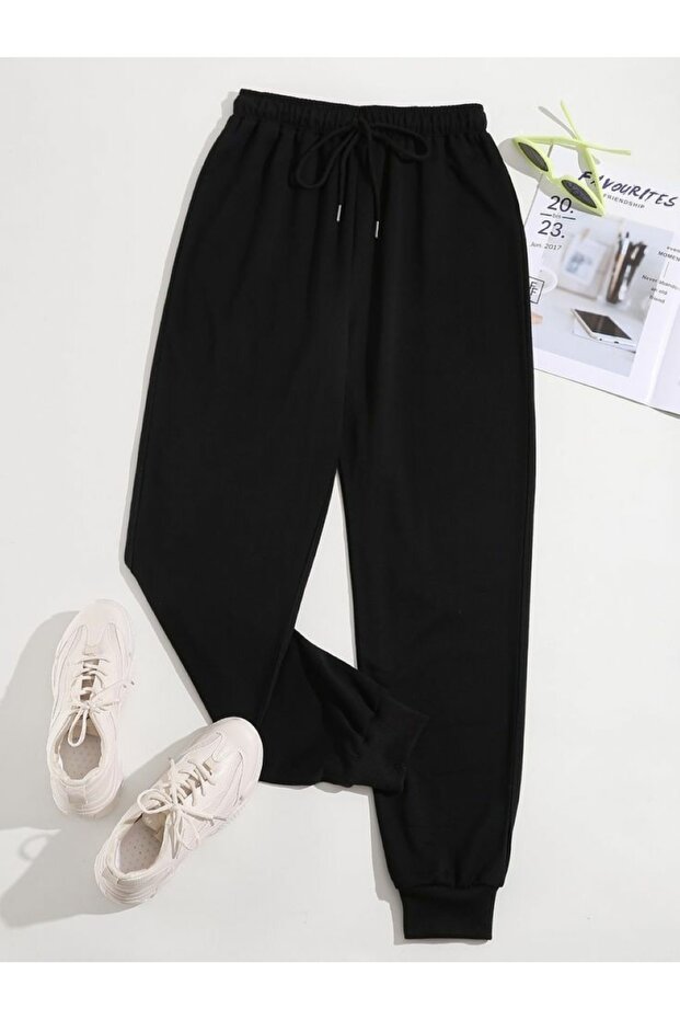 Black Basic Model Sweatpants - 3