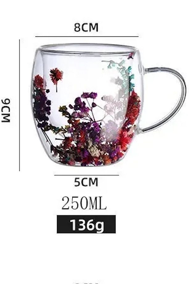 Çift Cidarlı Bardak Isıya Dayanıklı Borosilikat Flower Cup Çiçekli Bardak Kahve Bardağı - 5