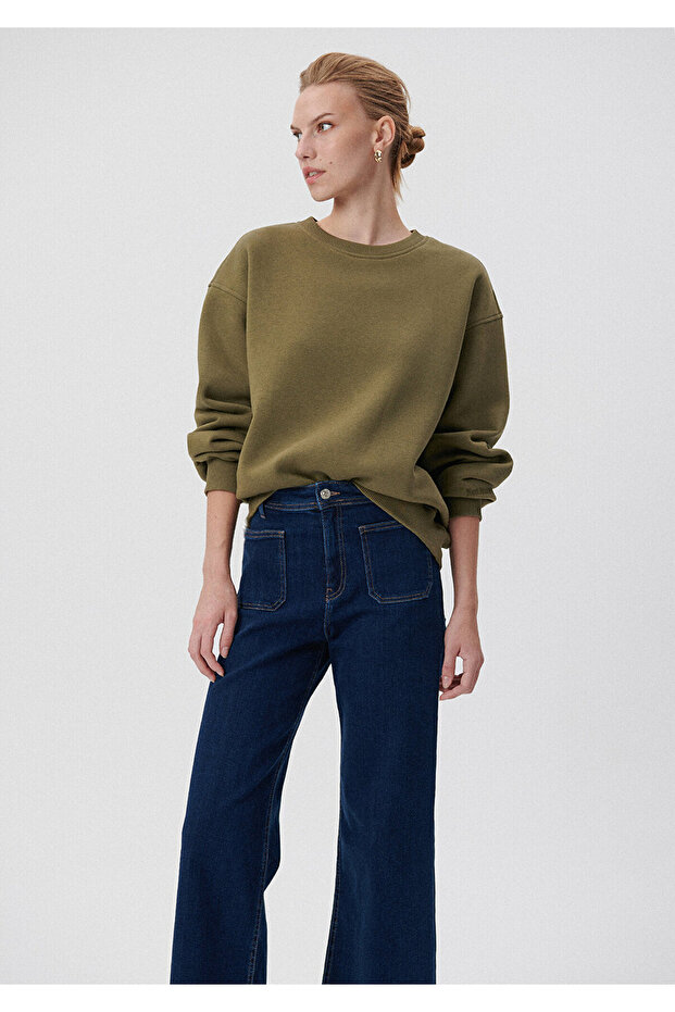 Bisiklet Yaka Haki Basic Sweatshirt 1610198-71547 - 1