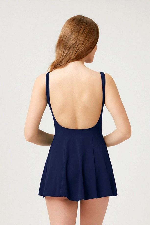 Lacivert Büyük Beden Slip Elbiseli Mayo - 3