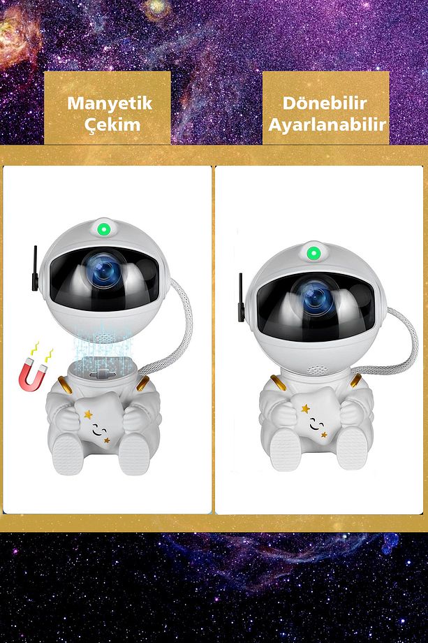 Astronot Bulutsüsü Ay Tavan Gökyüzü Projektör 3d Gece Lambası Kumandalı Çocuk Oda Balkon Kamp - 4
