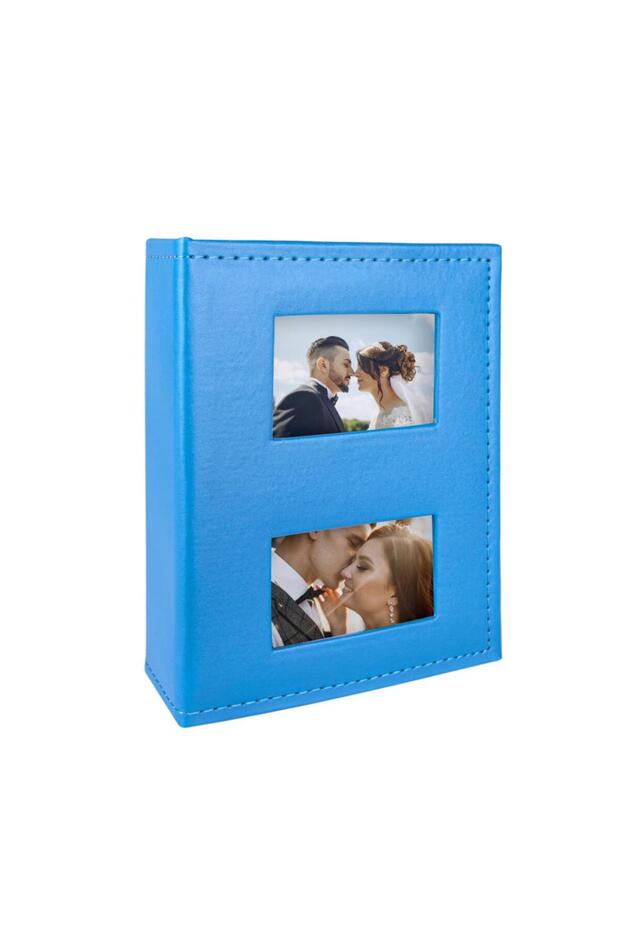 100-page, 13x18cm, Blue Windowed Leather Photo Album
