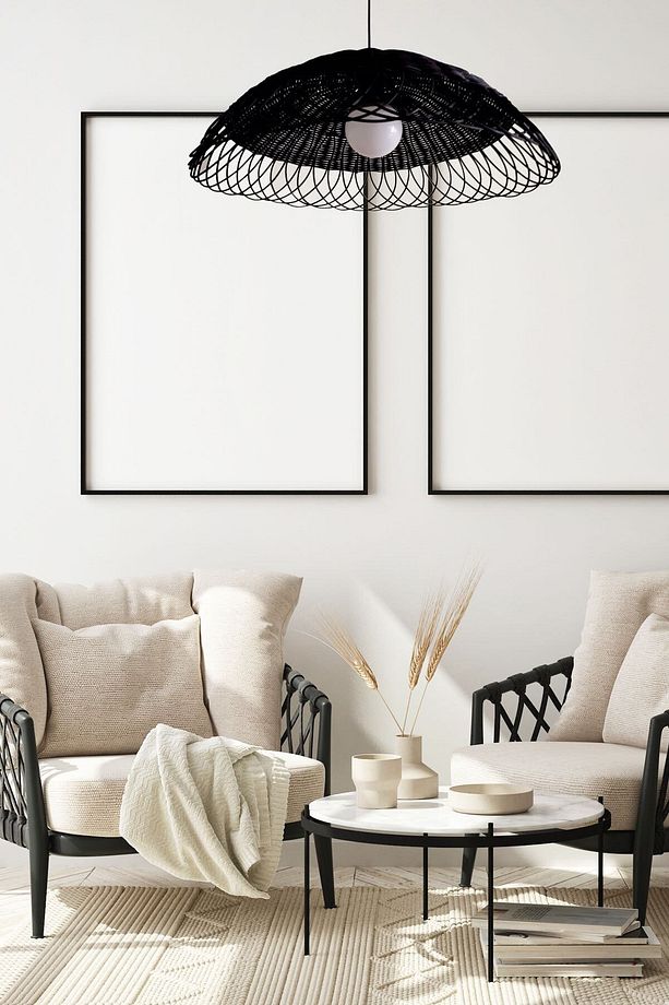 Rattan, Bambu, Hasır Sarkıt Avize Siyah Çap: 50 Cm - 2