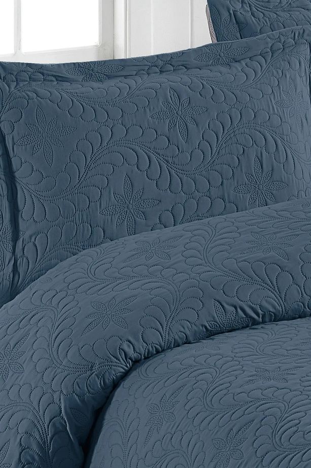 Ivy Petrol Mavisi Tek Kişilik Microfiber Kapitone Yatak Örtüsü - 3