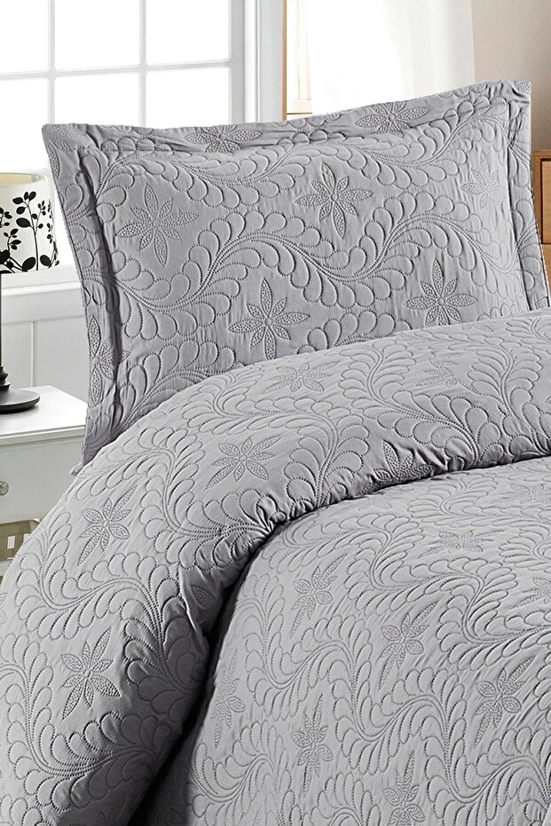 Örtüm Ivy Gri Tek Kişilik Microfiber Kapitone Yatak Örtüsü - 3