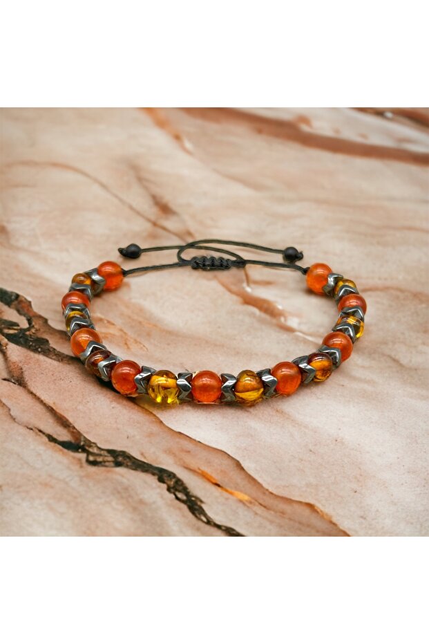 Amber and Agate Natural Stone Bracelet