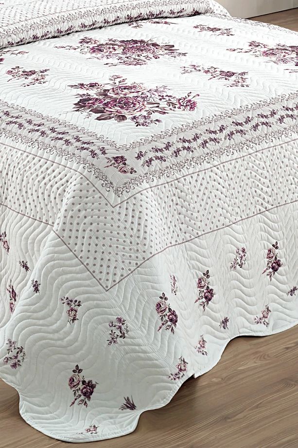 Örtüm Flower Lila Çift Kişilik Kapitone Yatak Örtüsü - 6