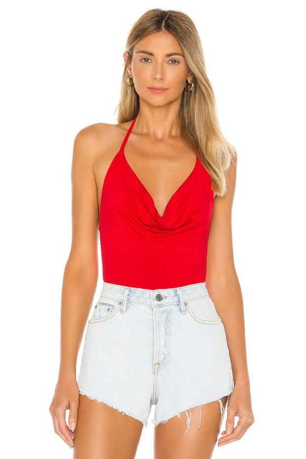 Women's Red Rope Strap Silk Jersey Bodysuit