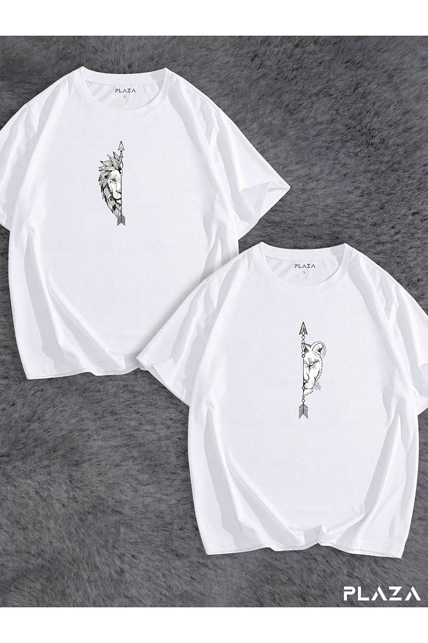 Unısex Aslanlar İkili Oversize Tshirt İkili Kombin İkili Tshirt - 1