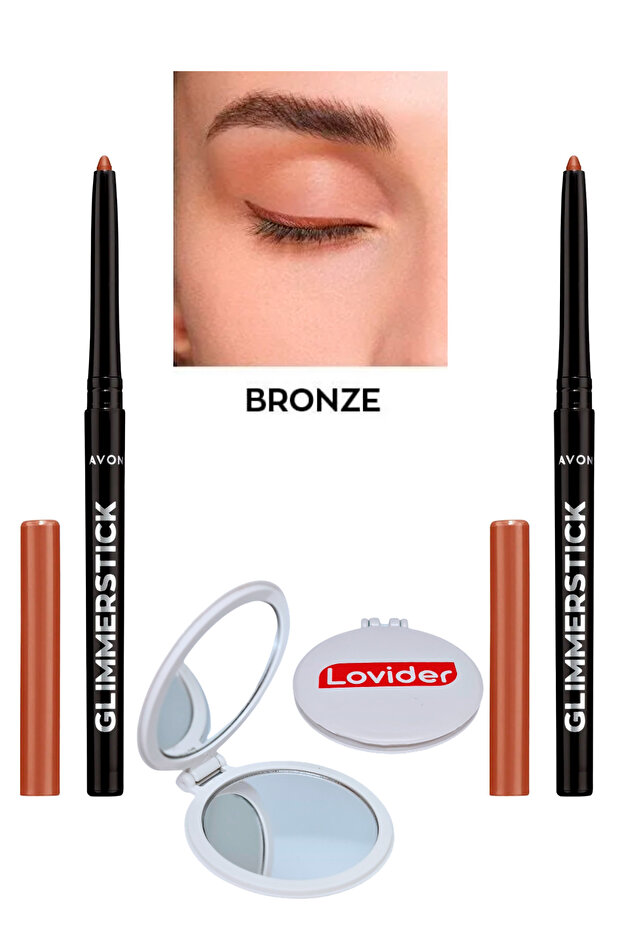 قلم تحديد العيون باللون البرونزي من Glimmersticks مكون من قطعتين + هدية مرآة جيب Lovider