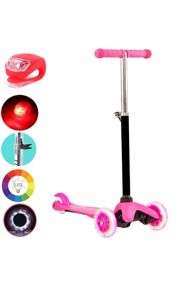 3 Tekerlekli Frenli Led Işıklı Boy Ayarlanabilir Pembe Twist Scooter 1 Adet Çakar Led Hediye - 1