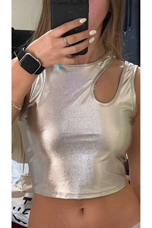 Women's Shoulder Detail Cutout Sleeveless Style leather crop Blouse