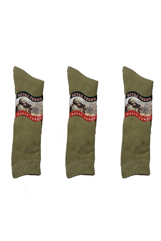 Nano Khaki Color Long Towel Winter Military Socks Pack of 3