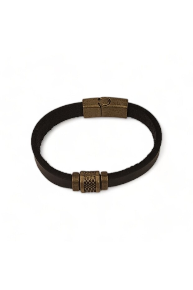 Dark Color Black Leather Bracelet with Metal Accessories