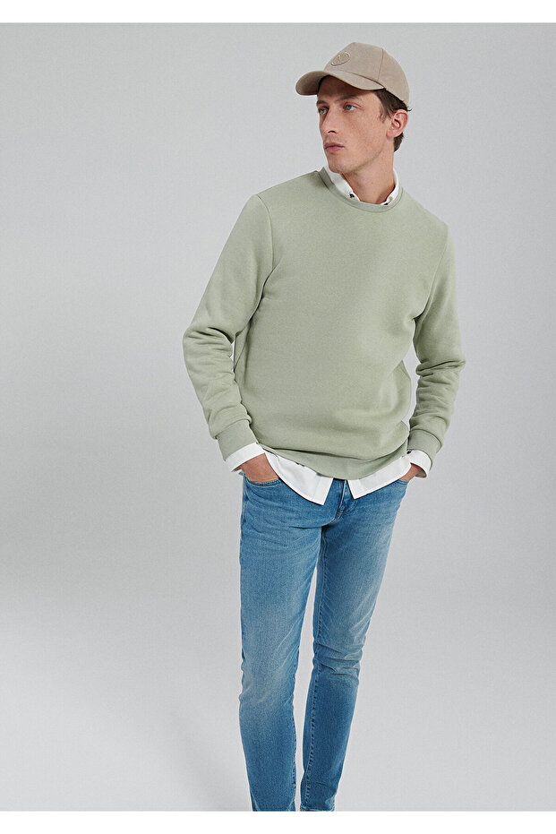 Crew Neck Green Basic Sweatshirt0610060-85873 - 2