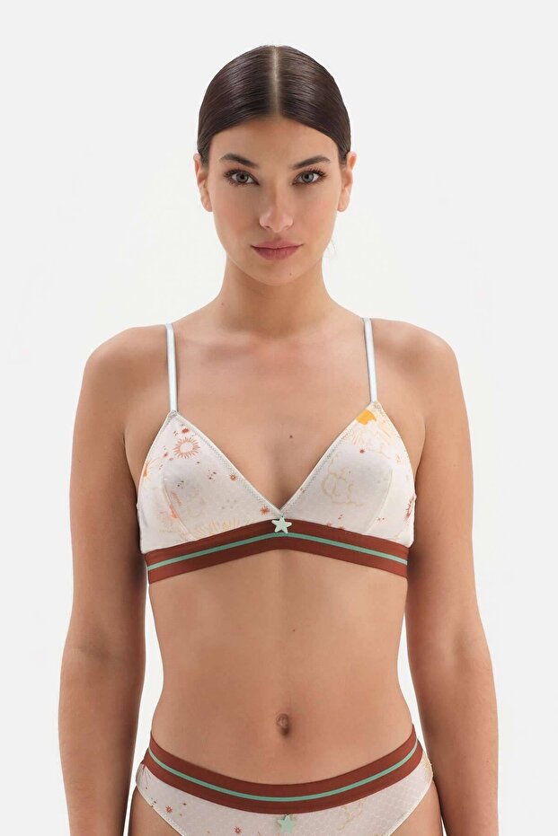 Patterned Sky Patterned Snap Closure Covered Bra - 4
