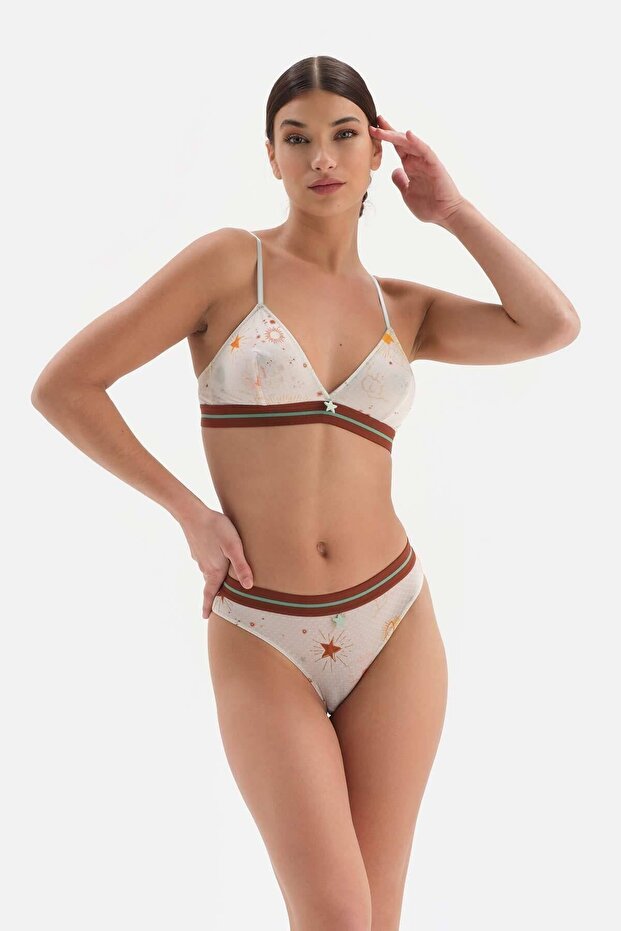 Patterned Sky Patterned Snap Closure Covered Bra - 7