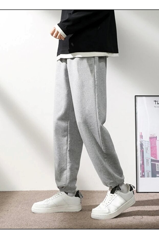 Gray Rubber Leg Basic Sweatpants - 1