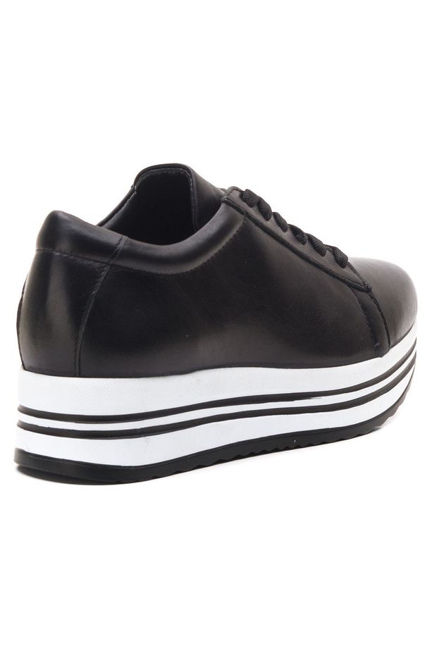 Siyah Hakiki Deri Kadın Sneaker Yüksek Taban Sneaker Ayakkabı Kadın Sneaker Platform Spor Ayakkabı - 6